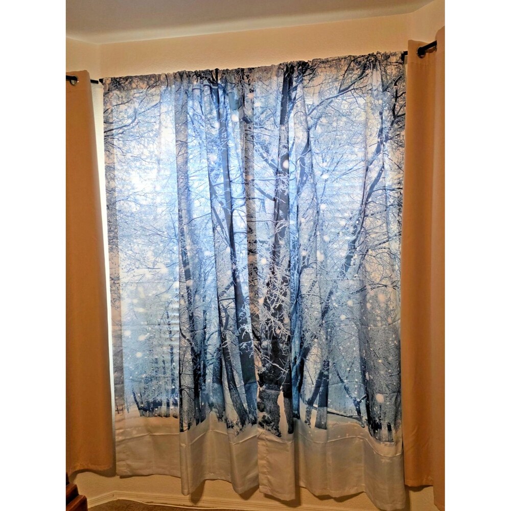 AMBESONNE Curtains Winter Scene Landscape View, 2 Panel Set 108" x 90"